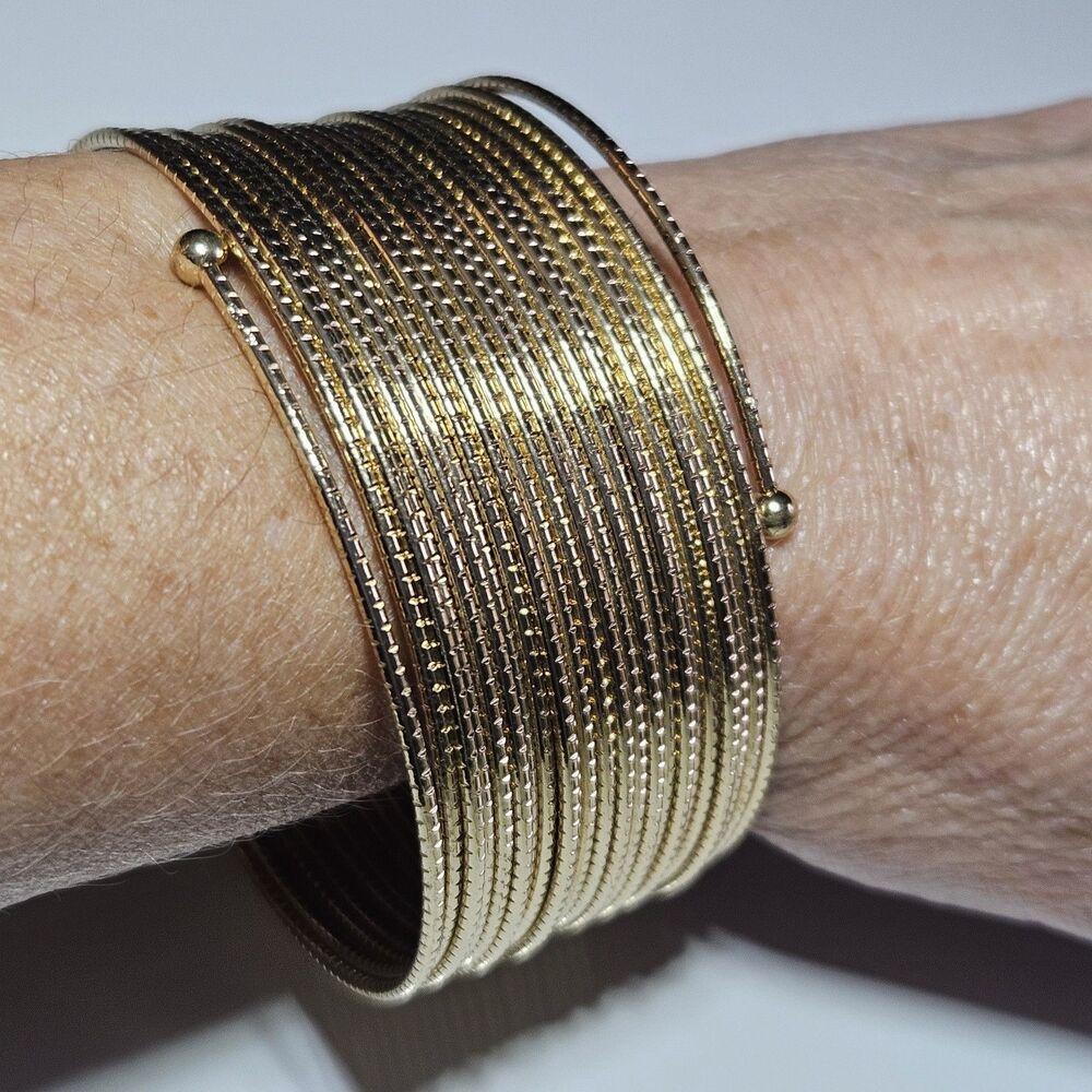 Gold Tone Large Wrap Statement Bracelet 8" Metal